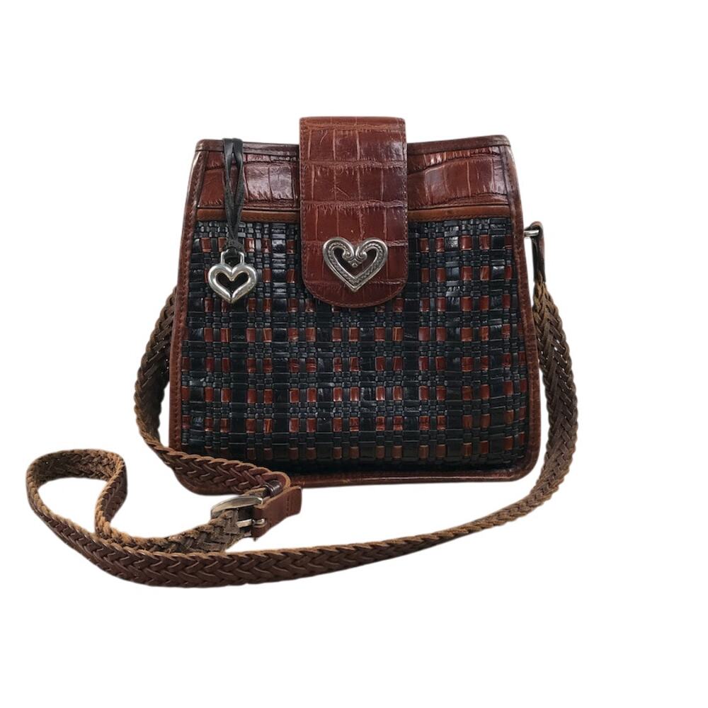 BRIGHTON Gloria Leather Woven Crossbody Bag Vintage Vibes Retro Office City Chic